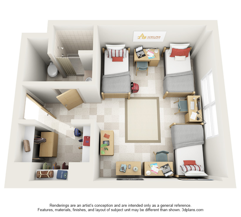 Room Types And Features About Our Halls Office Of Residential Icon Adelphi University Premium Triple 3d
