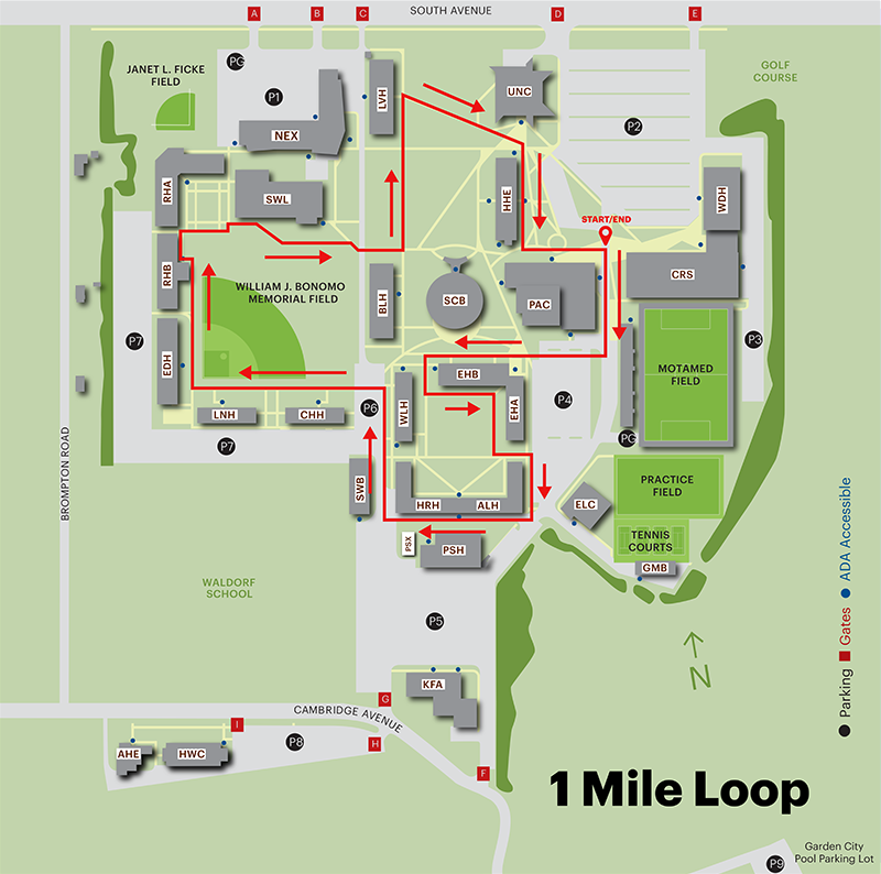 1 Mile - Adelphi Campus Walking Map - Garden City NY