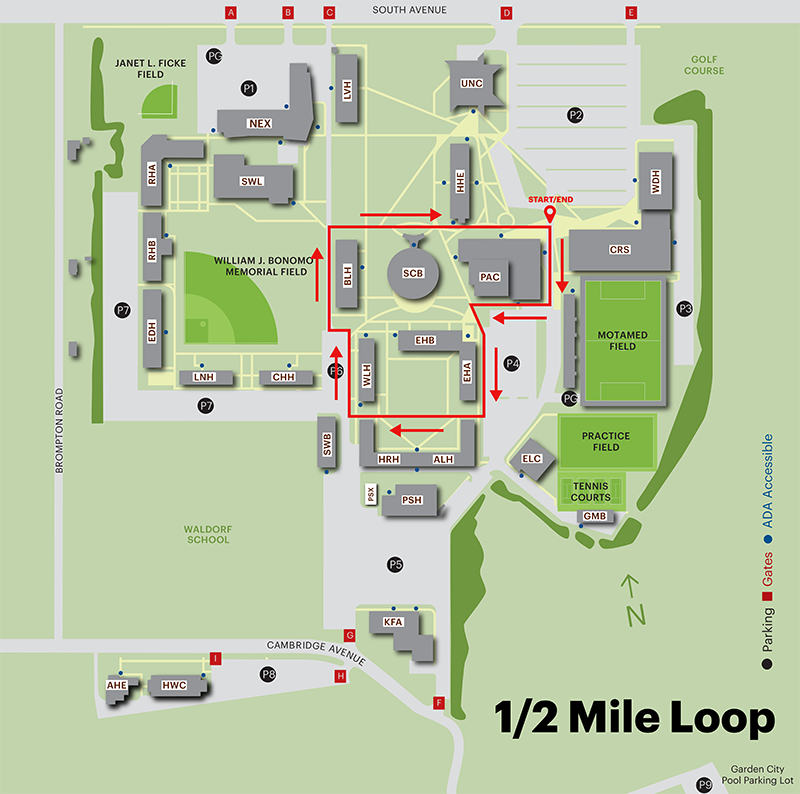 1/2 Mile - Adelphi Campus Walking Map - Garden City NY