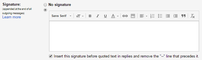 Gmail settings for custom email signature