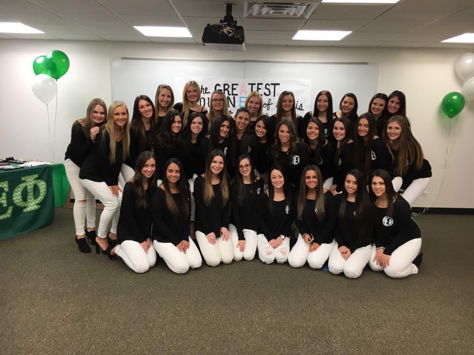 Members of Adelphi’s Alpha Epsilon Phi sorority chapter, 2016. The chapter turns 100 this year.