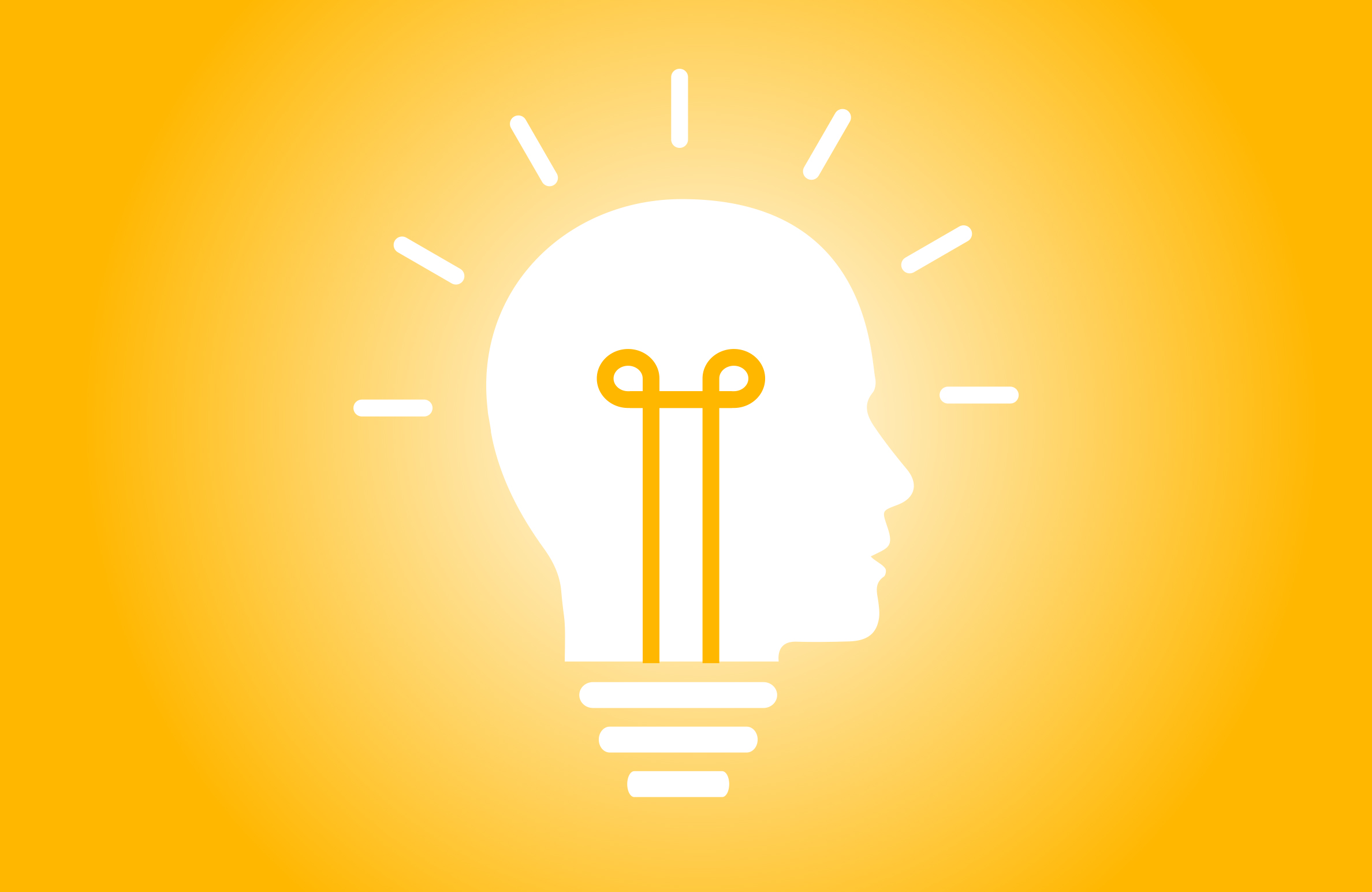 illustration of a light bulb in a young male human head symbolizing brilliant ideas and innovation