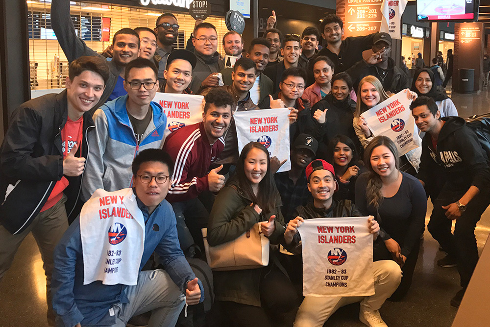 Adelphi students at a NY Islanders hockey game.