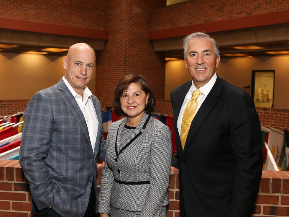 From left, Michael J. Tiedemann, Carmen M. Ortiz and Michael Balboni ’81, JD