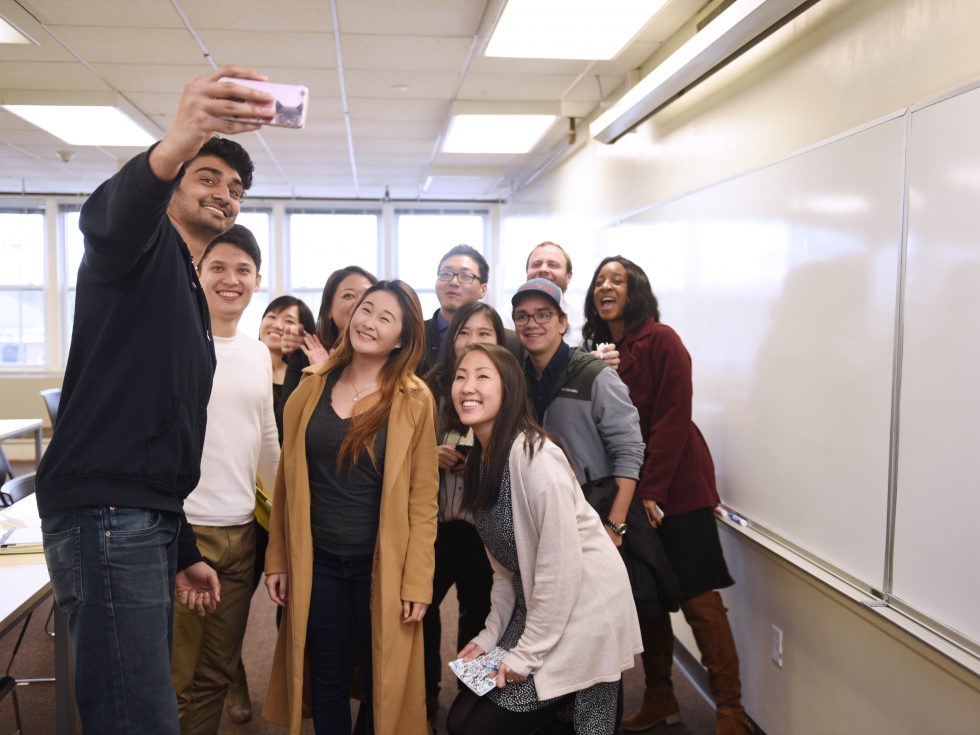 International students studying together for a selfie