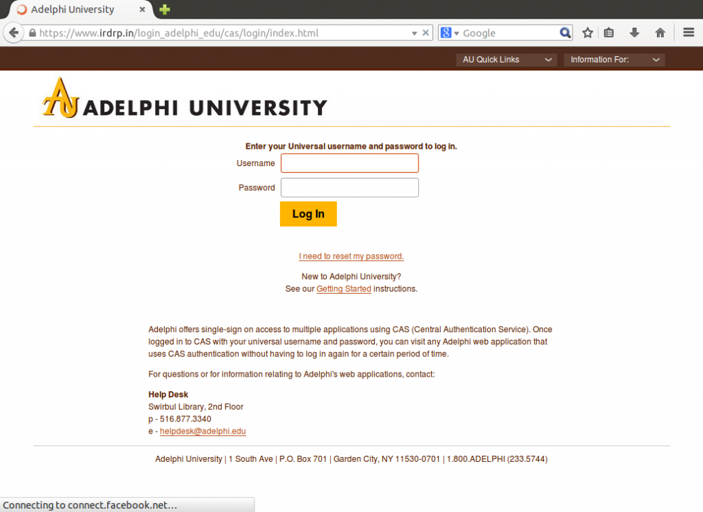 Example of fake login page - phishing alert