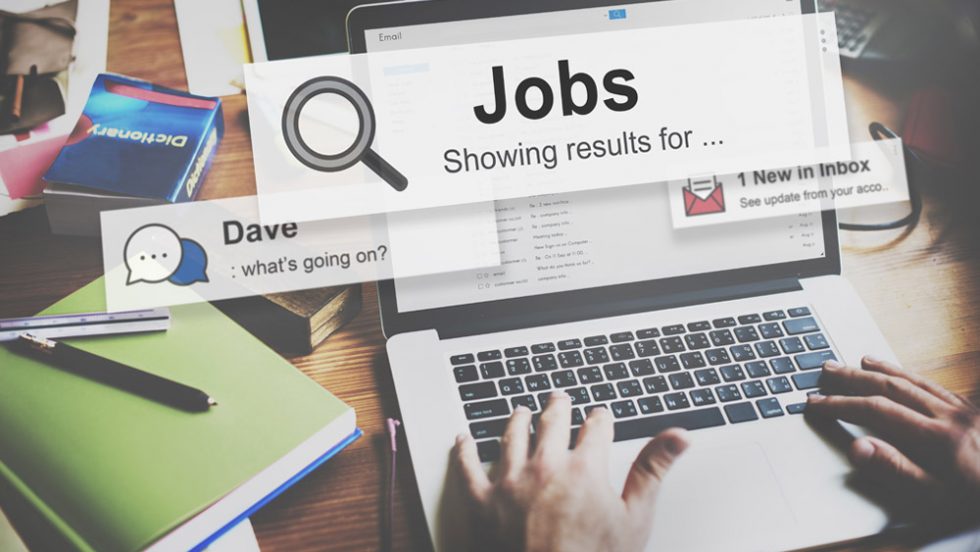 Concept of job searching online - various popups for positions and searches