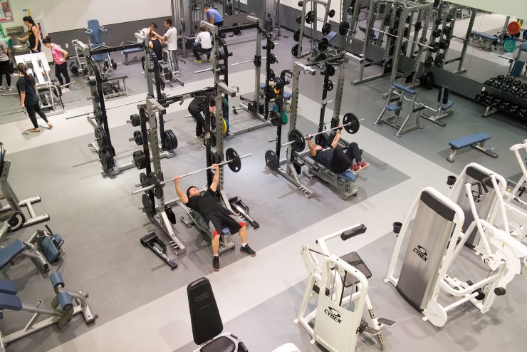 An aerial view of the fitness equipment in the Center for Recreation and Sports at Adelphi University