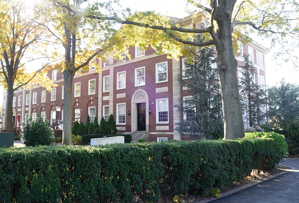 Adelphi University campus, showing Blodgett Hall.