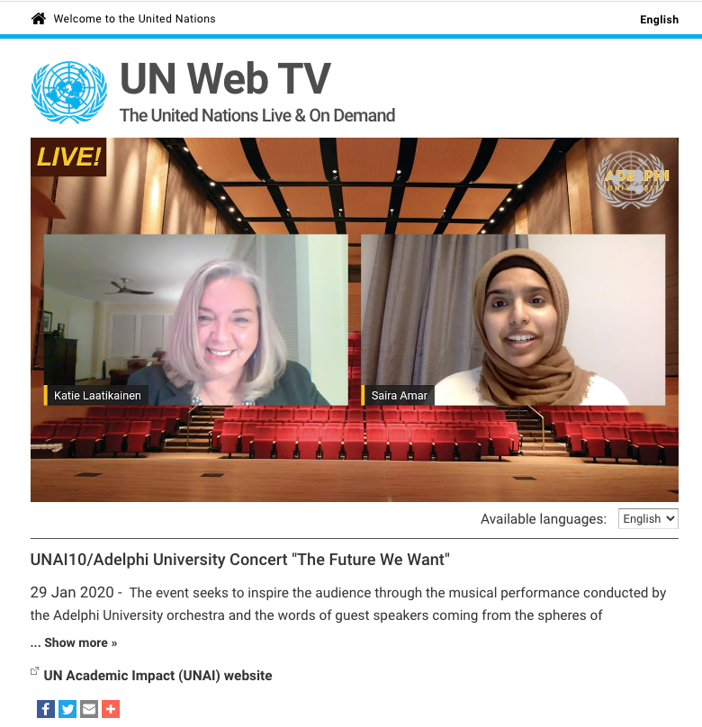 A screenshot of the UN website and concert video.