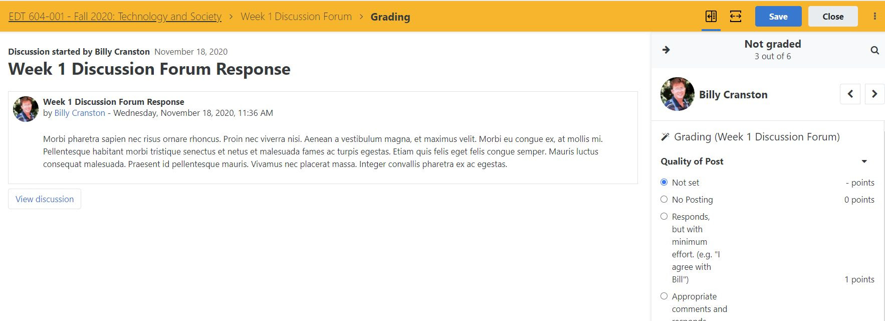 Improved Discussion Forum grading workflow and reporting - Screenshot