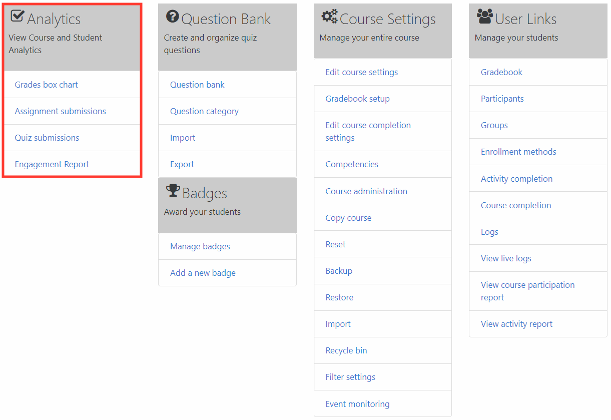 Moodle's Improved Course analytics - Image screenshot