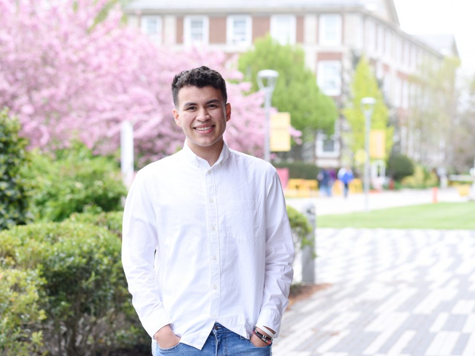 Miguel Velasquez on Adelphi university’s campus.