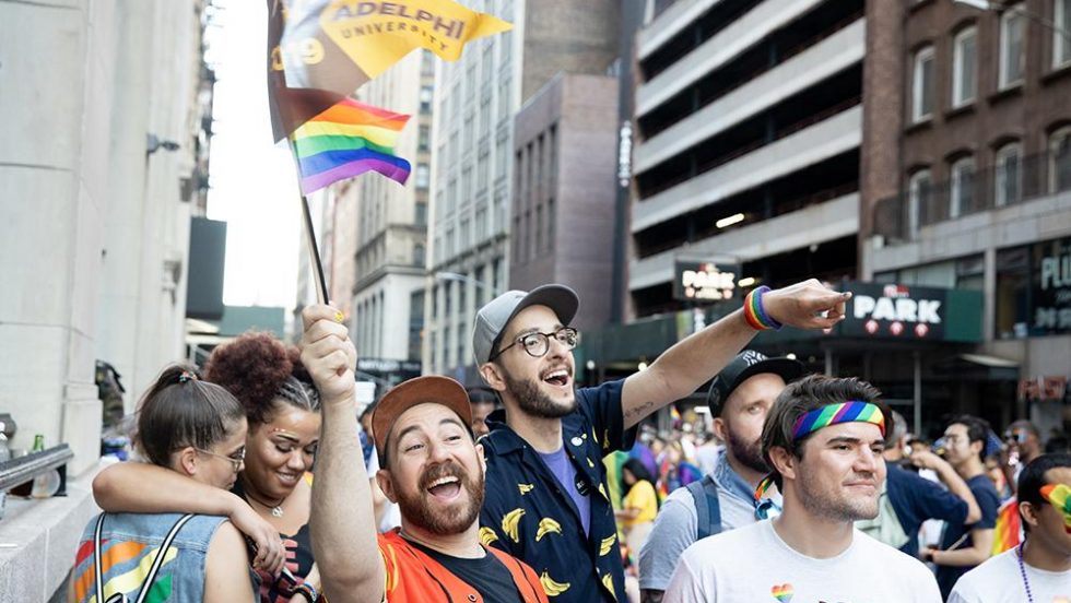 Adelphi students marching in a pride parade in NYC.