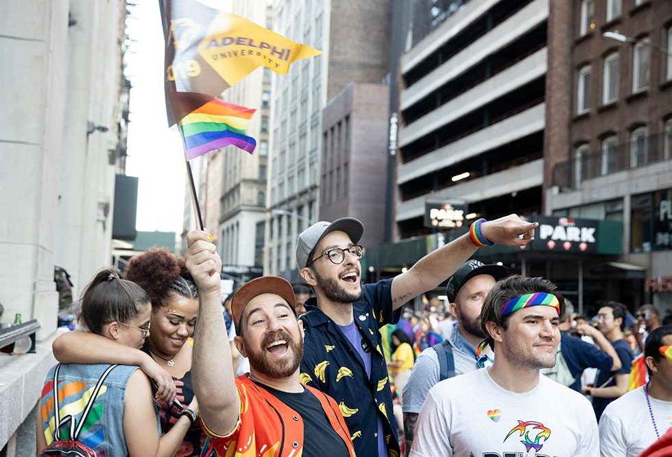 Adelphi students marching in a pride parade in NYC.