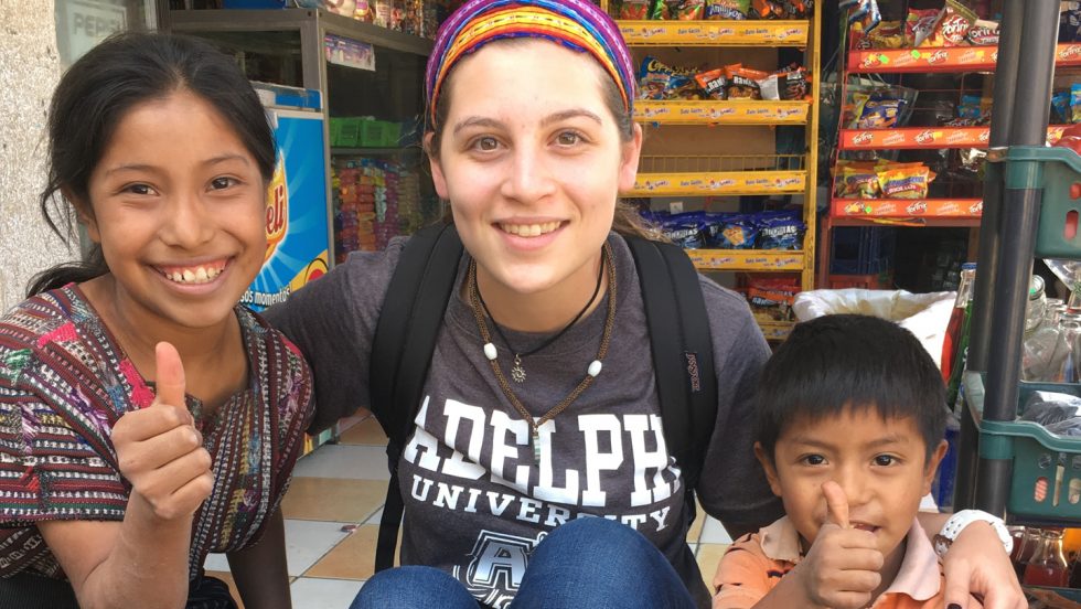 An Adelphi student visiting Guatemala during a service trip.