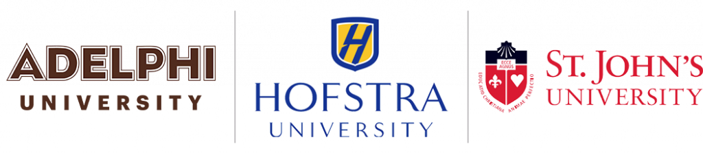 Logos of Adelphi, Hofstra and St. John's Universities