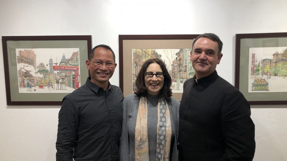 Adelphi university professors posing at the College of Arts and Sciences Salon.