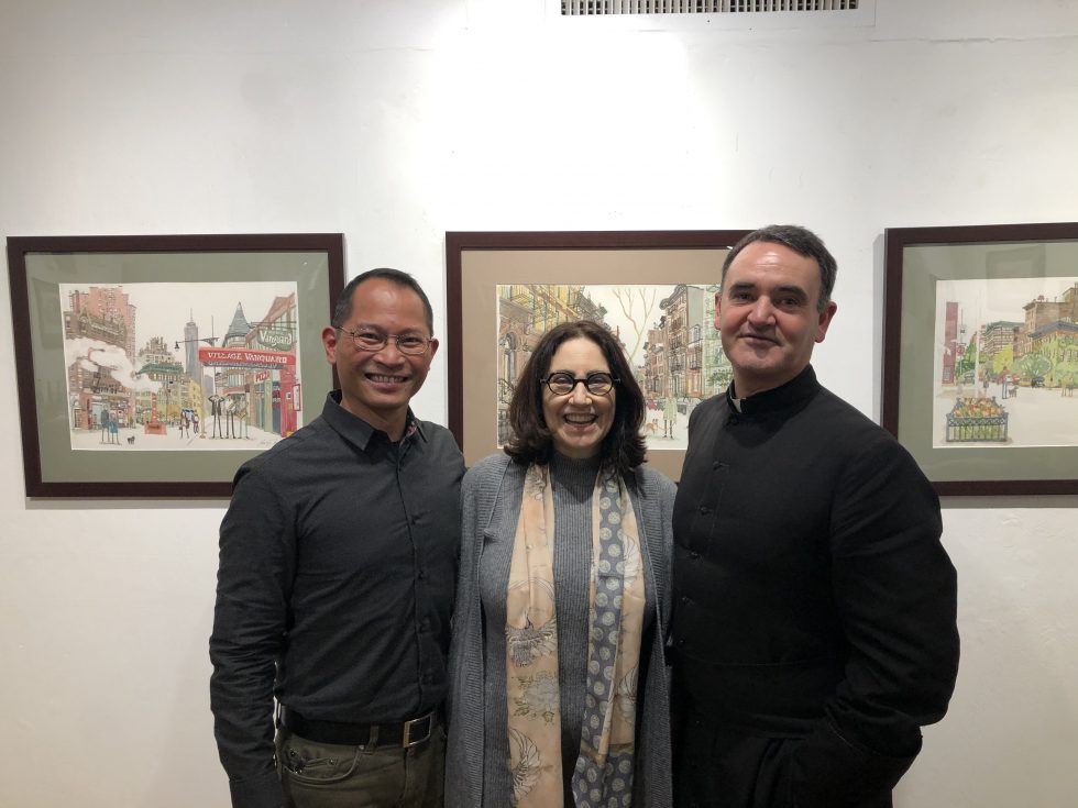 Adelphi university professors posing at the College of Arts and Sciences Salon.