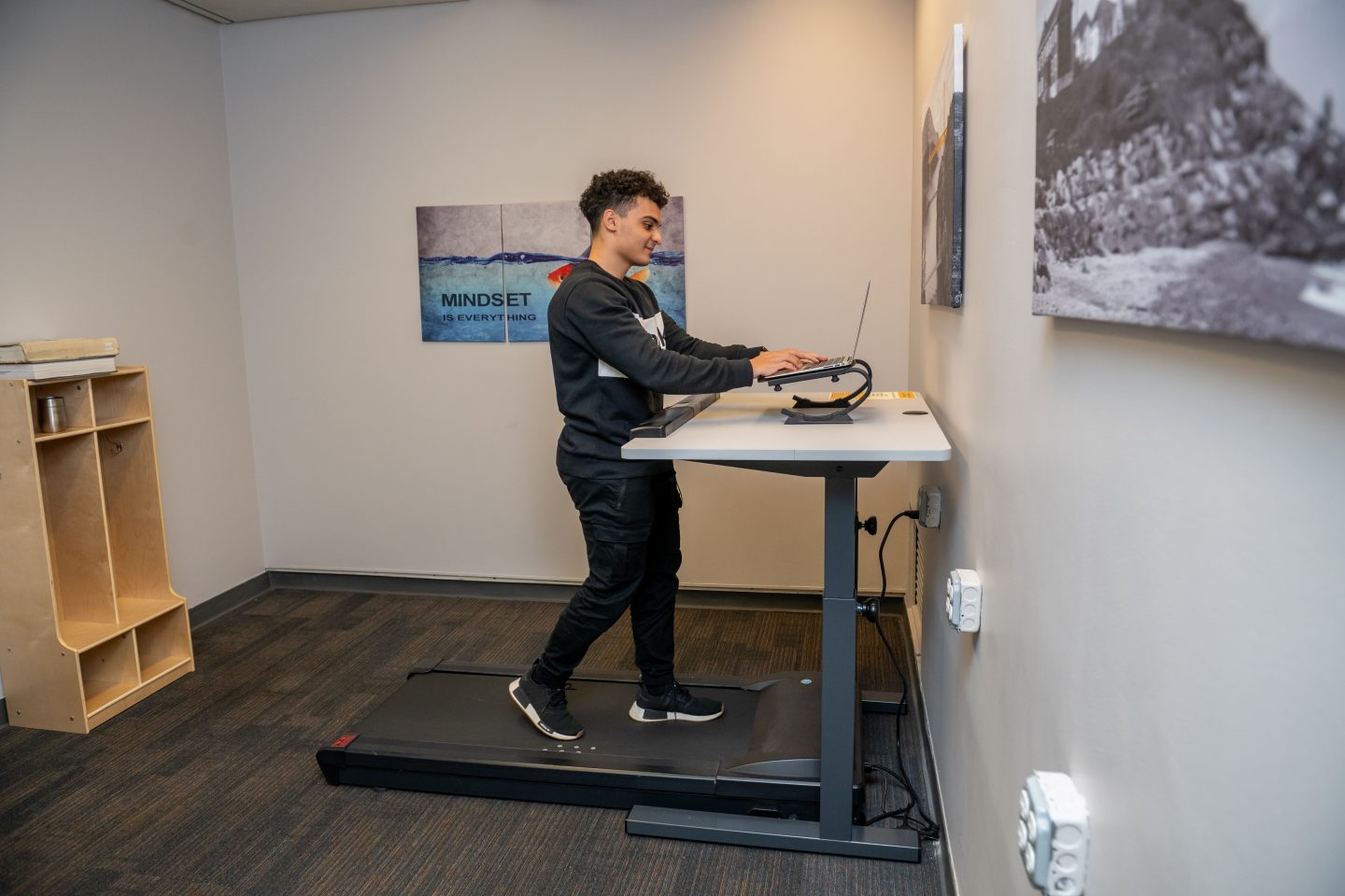 Adelphi Reservable Step and Study Room with Two Treadmills in the Swirbul Library.