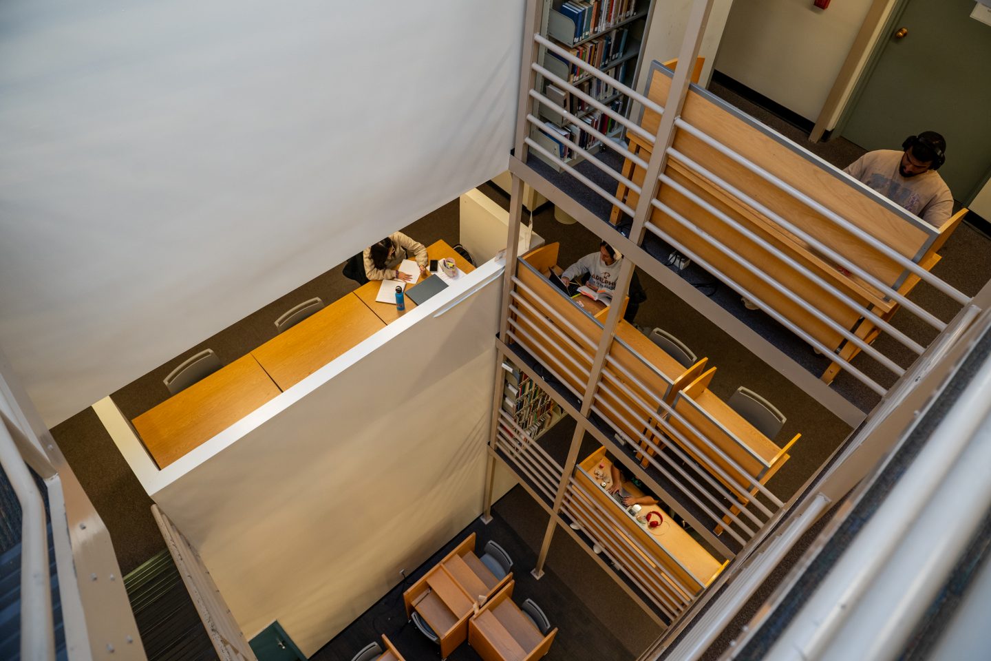 Retreat to the quiet study stacks on Swirbul Library floors S, 2S, 3S, and 4S for a serene study environment.