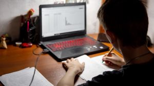Someone working on a laptop.