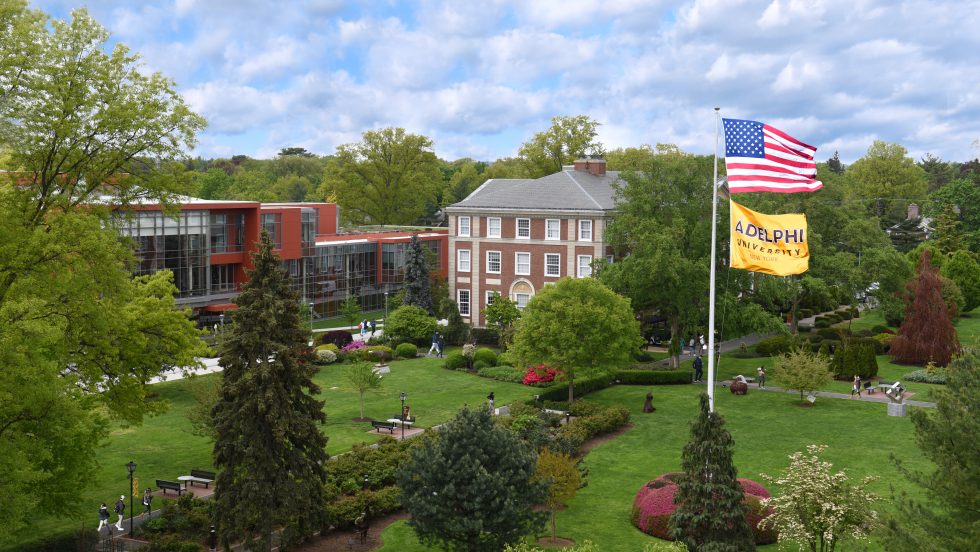 Adelphi University, garden city campus aerial view