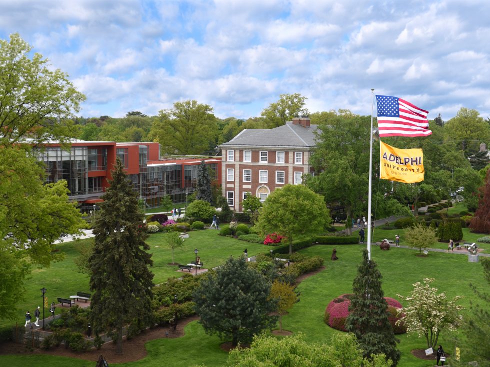 Adelphi University, garden city campus aerial view