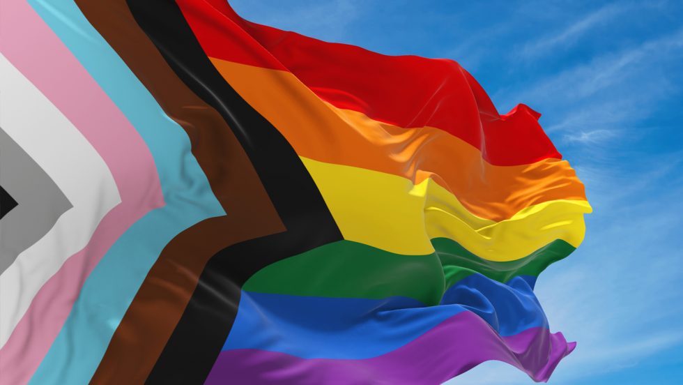 LGBTQIA+ Pride Flag waving in the wind