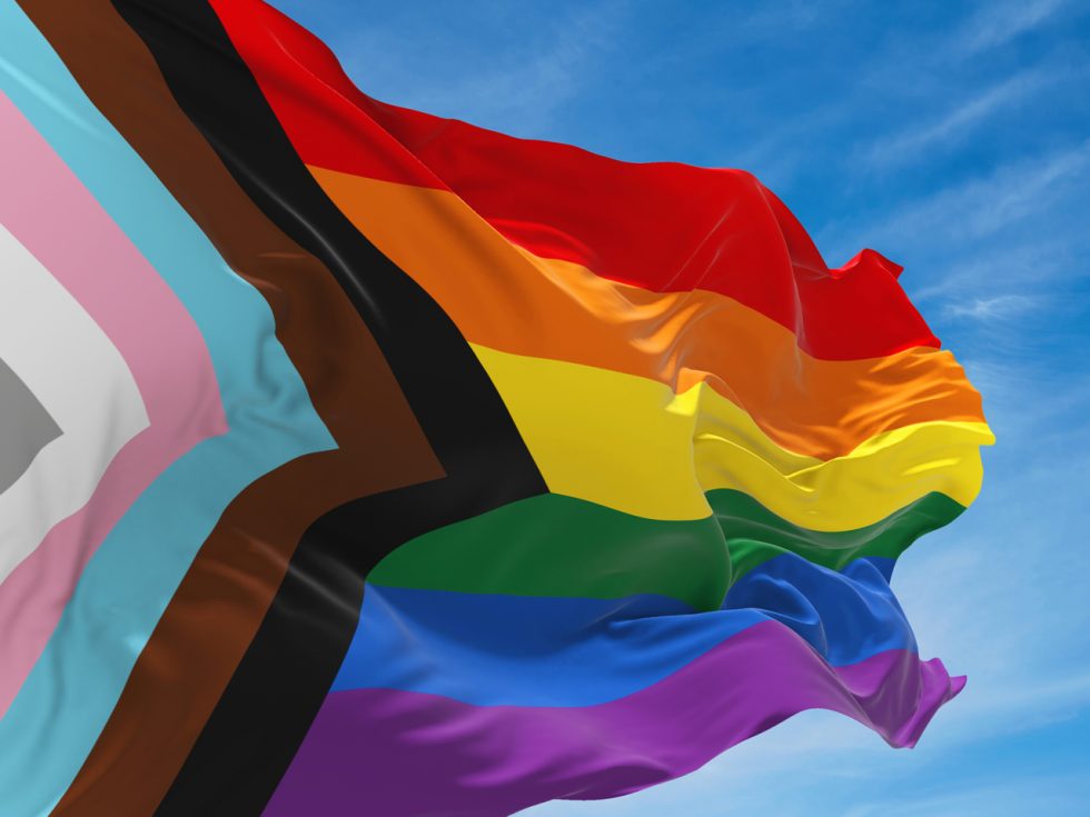 LGBTQIA+ Pride Flag waving in the wind
