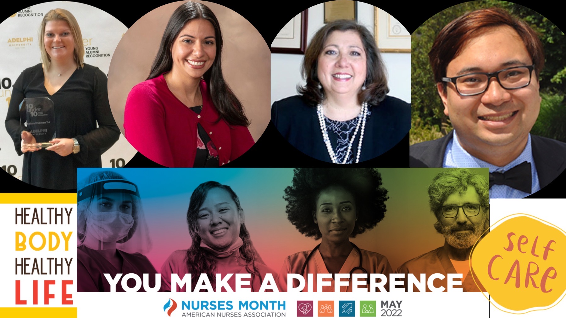 you make a difference - a collage with Adelphi nursing faculty and alumni