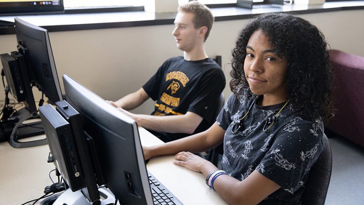 Adelphi students in the computer science lab.