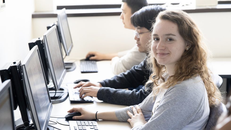 Adelphi students working in the computer science lab