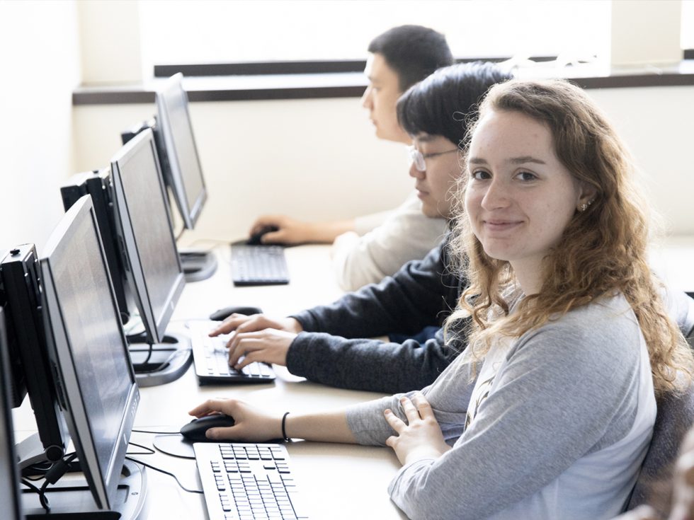 Adelphi students working in the computer science lab