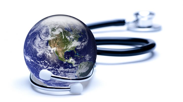 Globe and stethoscope - concept of public healthcare