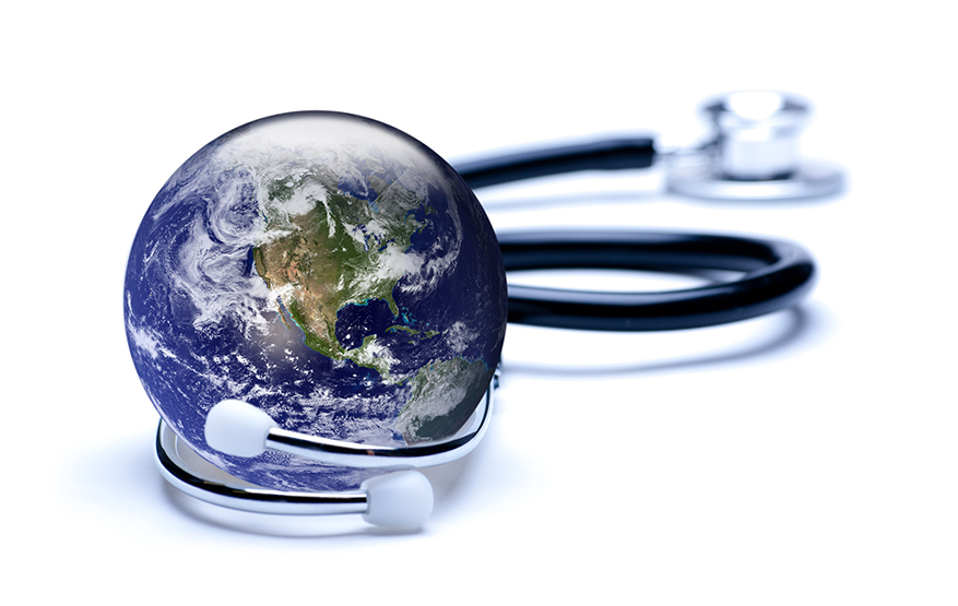 Globe and stethoscope - concept of public healthcare