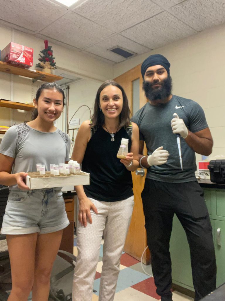 Professor Eugenia Villa-Cuesta-Erika Lopez and Gumran Singh in the lab