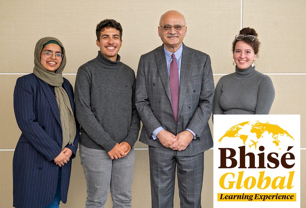 Bharat Bhisé, MBA '78 pictured with Adelphi University students in the Levermore Global Scholars program.