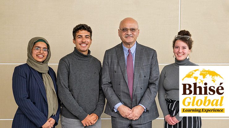 Bharat Bhisé, MBA '78 pictured with Adelphi University students in the Levermore Global Scholars program.