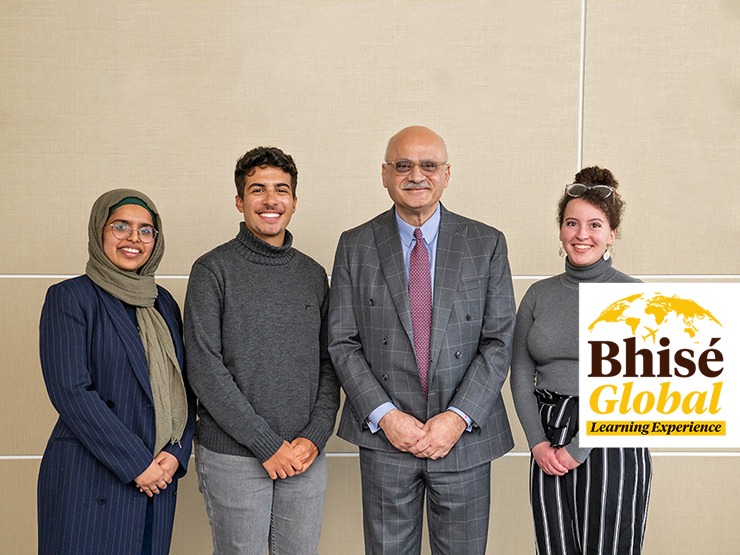 Bharat Bhisé, MBA '78 pictured with Adelphi University students in the Levermore Global Scholars program.