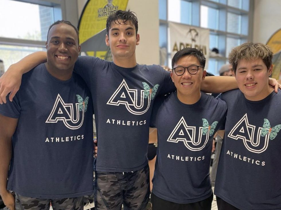 Student-athletes wearing the Adelphi Morgan's Message chapter shirts in support of ending stigma surrounding mental health