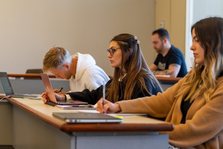 Inside a business classroom at Adelphi University