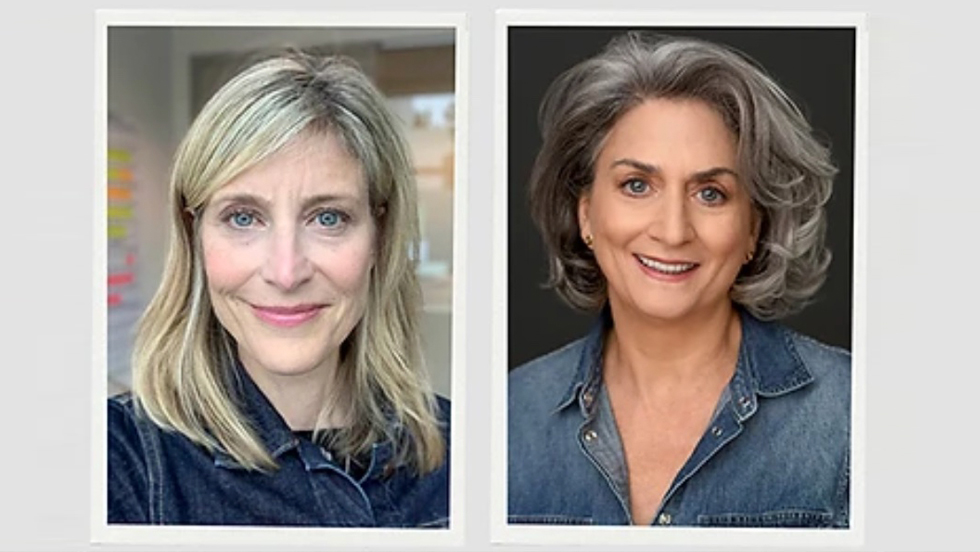 Closeup of white woman with blond hair is on the left and photo of white woman with gray hair is on the right