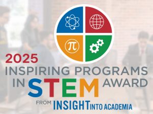 Colorful badge noting Adelphi as a 2025 winner of an Inspiring Programs in STEM award