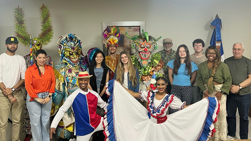Levermore Global Scholar Fellow Mario Baez joins students and performers exploring the culture of the Dominican Republic through colorful costumes, masks and performances.
