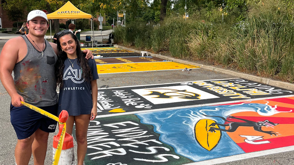 A painted parking spot features a wave, a surfer, and the caption, "Endless Summer"