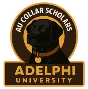The official logo of the Collar Scholar club, featuring a black Labrador and bright gold type