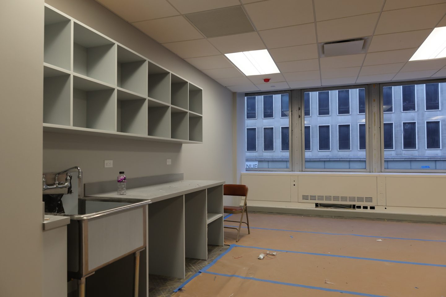 Adelphi Manhattan Center 2025 renovation progress: built-ins installed