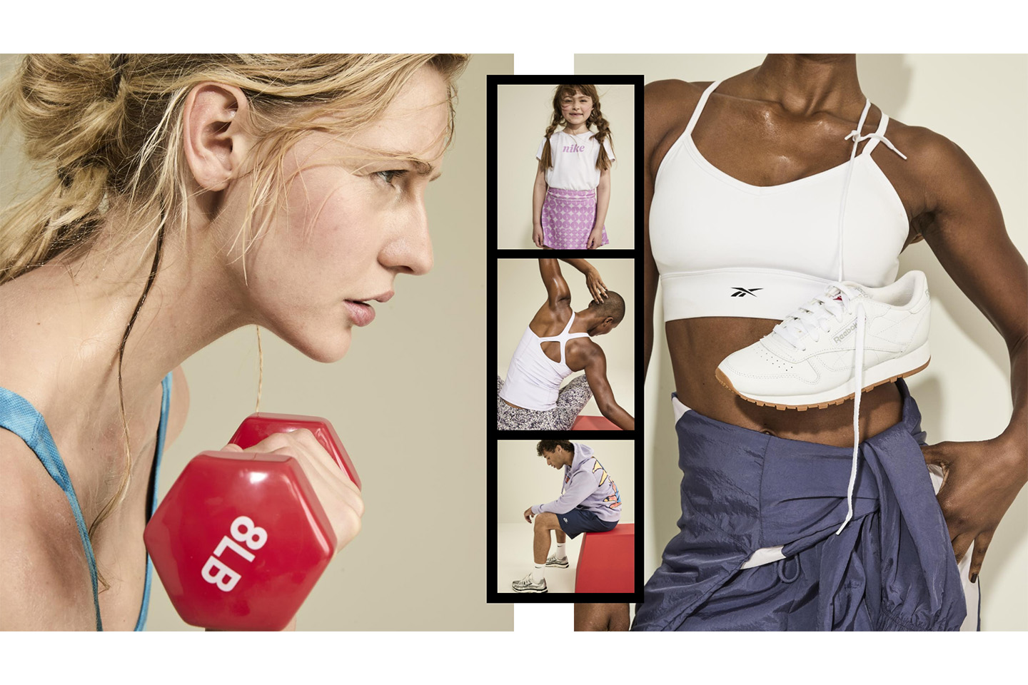 A collage of athletic apparel imagery