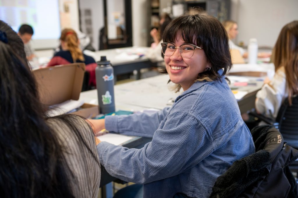 Adelphi student in the fine arts studio.